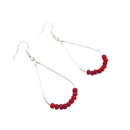 earrings tearshape steel gold with red beads1